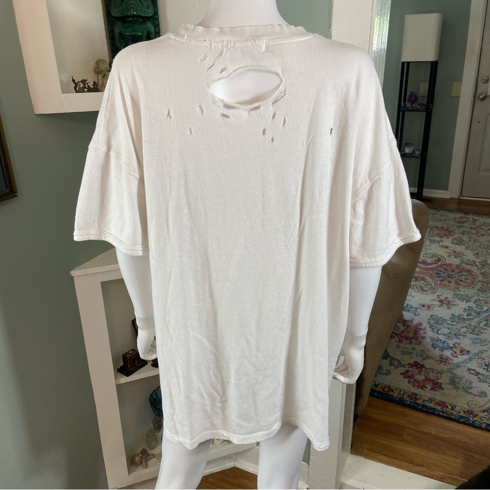 We The Free People Rubi Ivory Bone White Distressed Short Sleeve Tee T Shirt XL - Picture 5 of 13